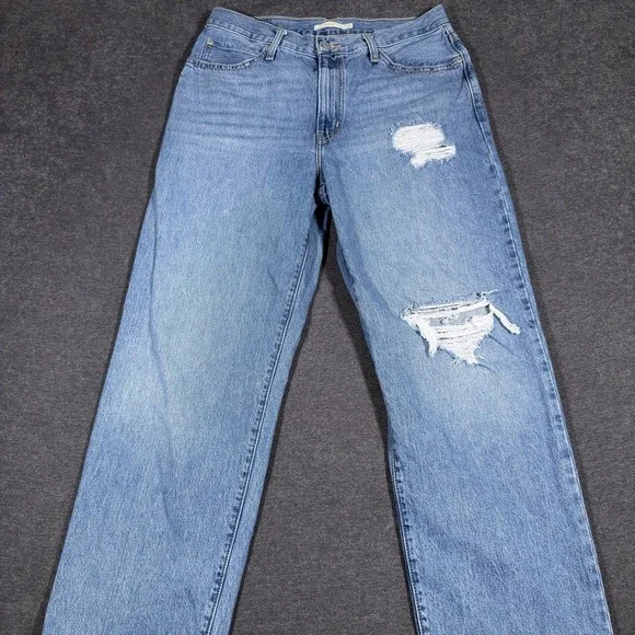 Levi's Women's Mid-Rise 94 Baggy Wide Leg Jeans Size 34 Distressed Medium Wash - Picture 1 of 9